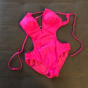 OP Bright pink open back one piece bathing suit